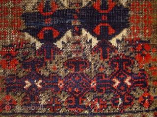 Baluch yastik, balisht, or pushti, 23 x 37.5 inches. A unique 19th century improvisation for the discerning collector. Wool and camel hair. Corroded browns. Sides mostly original finish, some re-wrapping. A few  ...