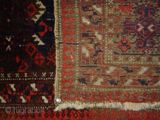 Baluch yastik, balisht, or pushti, 23 x 37.5 inches. A unique 19th century improvisation for the discerning collector. Wool and camel hair. Corroded browns. Sides mostly original finish, some re-wrapping. A few  ...