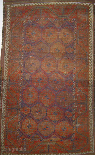 Antique 19th century Baluch Hexagon Lattice rug, ca. 36 c 60 inches. Low pile with corroded browns. USD 325 including shipping in the U.S. -- johnbatki@gmail.com       