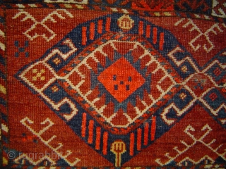 Antique Middle Amu Darya region torba, 3 Ikat Guls, possibly Charshangu. 50 x 16 inches. --Vibrant colors, very poor photo. 
USD 1150. please use johnbatki@gmail.com        