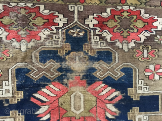Unusual archaic design Ada Milas, 4'4" x 6'7", sound foundation, one hole, gouges at top and bottom. Circa 1900, with dyes of the period.-- USD 365.- including shipping in U.S. Please Email  ...