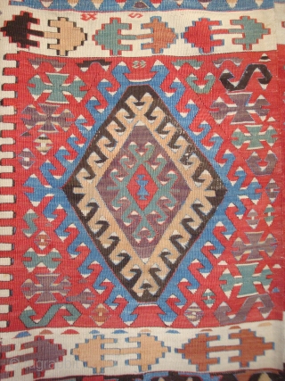 Antique Anatolian kilim fragment, 5'4" x 10'3". Reduced across the top of the field. An unusual 19th century weaving in excellent condition. --Please inquire johnbatki@gmail.com        