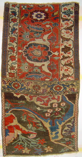 BIJAR GERRUS vagireh, 36 x 70 inches. Glowing colors of 19th century North-West Persian Kurdistan. Samples of stylized floral designs: florid yet sober tomato-red field, broad main bprder and 3 different secondaries.  ...