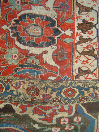 BIJAR GERRUS vagireh, 36 x 70 inches. Glowing colors of 19th century North-West Persian Kurdistan. Samples of stylized floral designs: florid yet sober tomato-red field, broad main bprder and 3 different secondaries.  ...