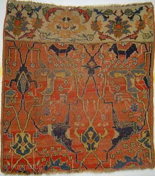 Early Bijar vagireh, 38 x 41 inches. A dream in old rose madder. Even wear consistent with age. johnbatki@gmail.com              