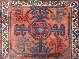 Symmetrically knotted Baluch with 3 Octagon Guls, 34 x 55 inches. An unusual late-19th century weaving in  excellent condition. The dull photos do not do justice to the lavishly used sparkling  ...