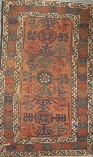 Symmetrically knotted Baluch with 3 Octagon Guls, 34 x 55 inches. An unusual late-19th century weaving in  excellent condition. The dull photos do not do justice to the lavishly used sparkling  ...