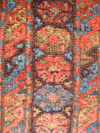 Baluch Gul Lattice Rug, symmetrical knots, possibly Bahluli, 33 x 61 inches.  Late 19th century.  These photos cannot convey the variety of vivid colors including a deep Aubergine (the lattice,  ...