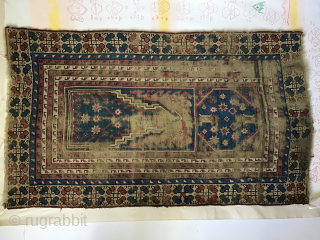 Antique Anatolian prayer rug with octagon above niche, 112x 191 cm. Early 19th century. A similar examople in Rainer Kreissl, Gates to Heaven, Prague 1998, Plate 57 is identified as Tuzla.   ...