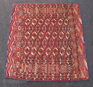 Square Tekke, 3' 3" x 3' 7", 19th Century.  Unique square sized Tekke, excellent colors and condition, some cotton highlights.            