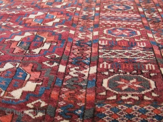 Square Tekke, 3' 3" x 3' 7", 19th Century.  Unique square sized Tekke, excellent colors and condition, some cotton highlights.            