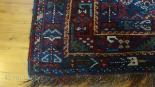 Early 20th century Qashqai 63 x 75 inches.  Nice, mostly natural colors.  One of the reds may be synthetic.  Good condition.  Even pile with a couple lower spots.  ...