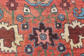 Mid 19th century or earlier Hamadan area village rug.  3'5'' x 6'9''.  Silky wool.  Original condition. Wool warp and weft. Interesting village interpretation of workshop carpets made around the  ...