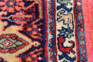 Early 20th century Bijar.  Measures 9'3'' x 13'6''.  Cotton warps and mix of cotton and wool weft.  Nice colors.  Fair overall condition with some areas of low pile  ...