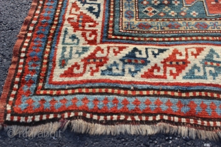 Kazak Karachov rug 3'5'' x 6'0''.  Late 19th or early 20th century.  Low even pile with good natural colors.  Basically un-restored condition with one tiny area of re-knotting and  ...