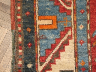 New to our collection is this beautiful antique Caucasian Kazak circa 1880.  This carpet is good condition with no previous repairs.  There are a few areas worn down to the  ...