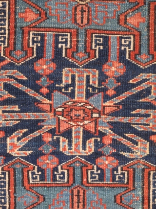 Karaja rug, item # 1838	, all natural colors and bold design, Looks almost like a big Shahsevan bag. ca 1900, good/fair condition. 3’3”X4’0”          