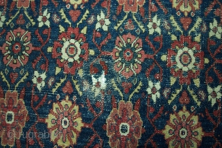#5251 Senneh rug, the size is 4'6" X 6'2", circa 1890. It is in Mina Kane pattern, in good condition-hand sewn fringe added on both end.       