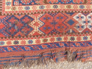 A Beshir carpet, Turkmenistan, mid 19th century.   Good vegetable dyes.  A beautiful piece.   Damaged kilim ends, some minor wear and moth damage (see detailed images).    ...