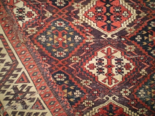 A fine, old Chodor 'Ertmen-gul' main carpet, Turkmenistan, probably mid 19th century.   355 x 235cm (11ft 8in x 7ft 8in).   Wonderful colours, lots of pile, but also uneven  ...