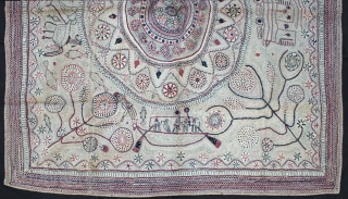 An interesting square shaped kantha quilt from Bengal, Asia, can be identified as baytan kantha derived from sanskrit vitan which means 'the canopy for Lord Vishnu's throne". Used originally for wrapping books  ...