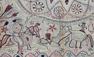 An interesting square shaped kantha quilt from Bengal, Asia, can be identified as baytan kantha derived from sanskrit vitan which means 'the canopy for Lord Vishnu's throne". Used originally for wrapping books  ...