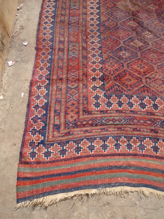 Rare LargeBaluch Rug with beautiful design colors condition and size,All good dyes,and excellent condition,Both ends have kilim.Wool on wool 100%E.mail for more info.Size 18'10*10'2".         