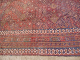 Rare LargeBaluch Rug with beautiful design colors condition and size,All good dyes,and excellent condition,Both ends have kilim.Wool on wool 100%E.mail for more info.Size 18'10*10'2".         