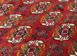 13.6 x 9.8  feet hand-knotted antique tekke rug Bukhara

   An antique Tekke rug conservatively dating to 1910. Hard-to-find larger size squarish carpet in mostly original condition. Fantastic decorative appeal  ...
