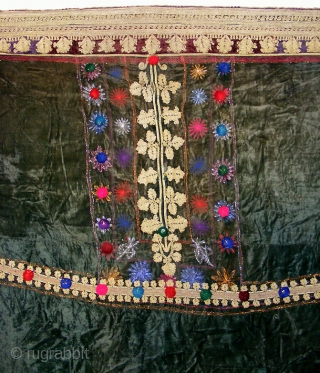 A Beautiful end of 19th century, green velvet Nomadic Embroidered Wedding headdress (chador), in a very good condition,               