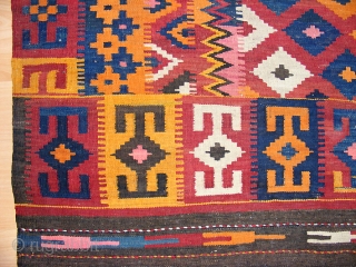 Fabulous large vintage afghan kilim. A beautiful example of the tribal art of rug making. It's quite large and would work in many different decorative environments from traditional to midcentury modern. Has  ...