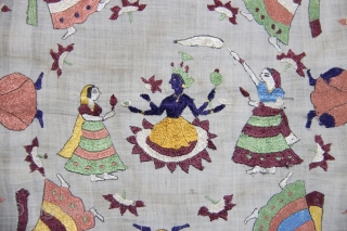 Chamba Rumaal.

A Rumaal hand-embroidered in the typical style of Chamba, Himchal Pradesh, India.

 This Rumaal depicts Krishna in a Raas-Leela with Gopis and floral patterns. The figures are wonderfully detailed here.

This embroidery  ...