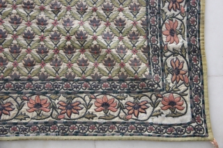 An excellent royal Mughal textile decorated with typical floral patterns all over. Thick silver strips have been used within the embroidery all over the textile.        