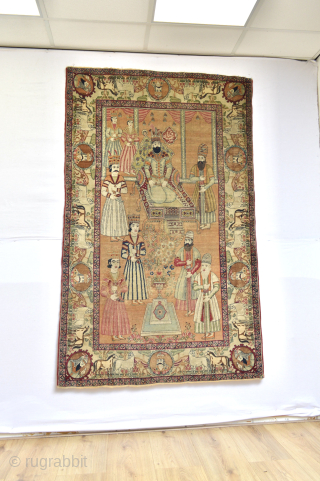 Beautiful Antique Pictorial KERMAN rug with the picture of founder of Afsharid Dynasty 
NADER SHAH AFHAR… available with is great colours .. as is as found…       