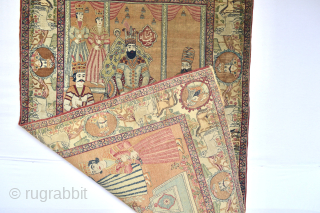 Beautiful Antique Pictorial KERMAN rug with the picture of founder of Afsharid Dynasty 
NADER SHAH AFHAR… available with is great colours .. as is as found…       