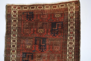 This Beautiful symetrical knoted scorpion patern Antique Baluch Tent Rug made circa 1900's and has a top qualty wool with stunning colors. All natural colors 
few old moth bites are cleaned. old  ...