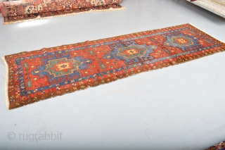 Fabulous Antique Northwest Persian Heriz Area Long Rug 19th century
size 317 x 100 cm Soft wool all natural collors. Cleaned and washed by hand.
Very rare design decorative  slightly wear and lower  ...