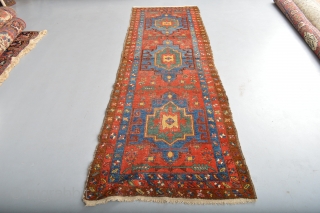 Fabulous Antique Northwest Persian Heriz Area Long Rug 19th century
size 317 x 100 cm Soft wool all natural collors. Cleaned and washed by hand.
Very rare design decorative  slightly wear and lower  ...