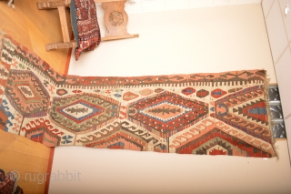 As found Beautiful Rare Patern Whiteground Anatolian Kilim 19th century 
size 326 x 90 cm.                  