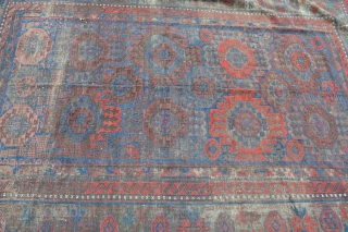 Huge 19th century Baluch Timuri Main Carpet from a Dutch Estate.
Size 292 x 184 centimeters .100% natural colors amazing variation in paterns.Slightly wear coroded area's Original kilim ends few little holes .No  ...