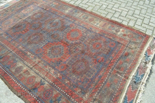 Huge 19th century Baluch Timuri Main Carpet from a Dutch Estate.
Size 292 x 184 centimeters .100% natural colors amazing variation in paterns.Slightly wear coroded area's Original kilim ends few little holes .No  ...