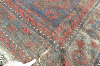 Huge 19th century Baluch Timuri Main Carpet from a Dutch Estate.
Size 292 x 184 centimeters .100% natural colors amazing variation in paterns.Slightly wear coroded area's Original kilim ends few little holes .No  ...