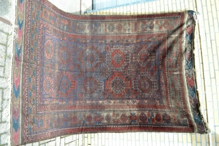 Huge 19th century Baluch Timuri Main Carpet from a Dutch Estate.
Size 292 x 184 centimeters .100% natural colors amazing variation in paterns.Slightly wear coroded area's Original kilim ends few little holes .No  ...