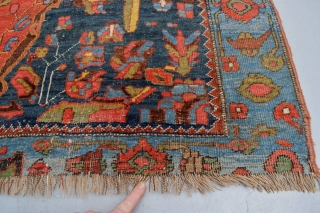 Gorgeous 19TH century Garus/Kurdish Bidjar. All Natural colors 100% wool. ends are secured. size approximately 210 x 146 centimeters. low pile some small spots of wear see pictures. Its heavy and decorative  ...