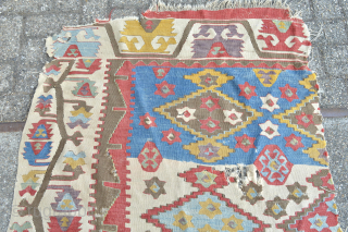 Music for the eyes colours of a central Anatolian Kilim fragment 
first half 19th century as found as is great sized fragment about 390 x 90 cm 
     