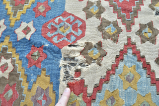 Music for the eyes colours of a central Anatolian Kilim fragment 
first half 19th century as found as is great sized fragment about 390 x 90 cm 
     
