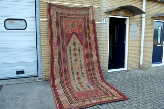 Huge and Old ERzurum Prayer Kilim. incredible XL Sized. Very Decorative  Natural and Non natural colors.some old repairs. Dated and Inscripted around 1940's         