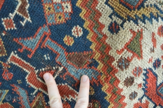 Colorful end of 19th century As found condition Khamseh Confederacy rug.
beautiful colors and tribal drawn...https://www.ebay.com/sch/tarsusy/m.html?_nkw=&_armrs=1&_ipg=&_from=
Slightly wear and one corner worn as shown pict 3. need a little wash ..
Size 240 x 121  ...