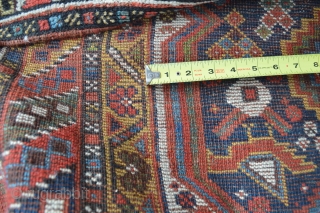 Colorful end of 19th century As found condition Khamseh Confederacy rug.
beautiful colors and tribal drawn...https://www.ebay.com/sch/tarsusy/m.html?_nkw=&_armrs=1&_ipg=&_from=
Slightly wear and one corner worn as shown pict 3. need a little wash ..
Size 240 x 121  ...