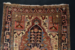 Beautiful Antique  Serapi/Heriz area Rug
Rare small size approximately 150 x 170 cm
Washed and Cleaned Full Pile Soft silky wool and Beautiful Serapi/Heriz Colors. Ready for use or to display..   